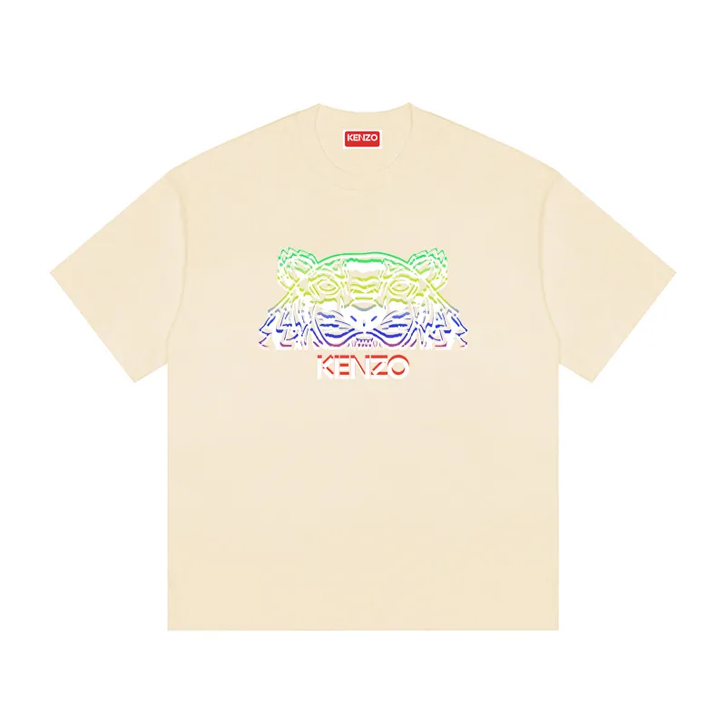 KENZO tiger head print round neck short-sleeved T-shirt, early spring 2020 New Arrival short T, three-dimensional customized LOGO printing on the chest, 100% ice porcelain cotton silky fabric, loose and casual Versatile version Color: Black White Apricot Tibetan Blue Size: M L